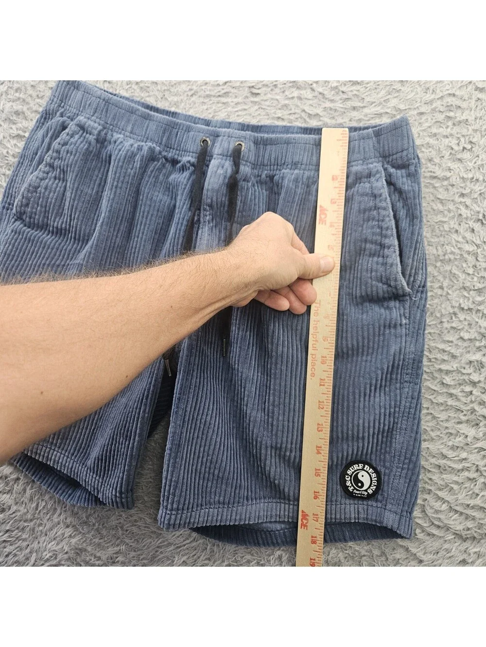 T&C Surf Designs Corduroy Shorts Men 34x7 Blue Cotton Beach Retro Yin & Yang